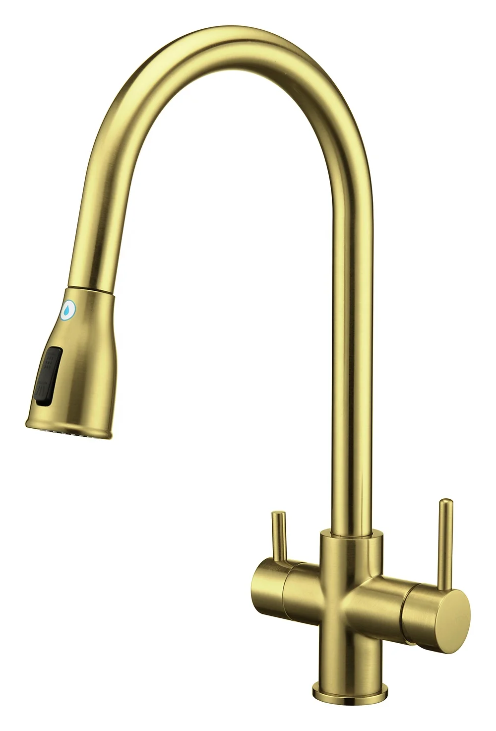 China factory All kinds of Brass Long Flexible brass Tap Golden dual handle Kitchen Faucet  Pull Out Sink Faucet