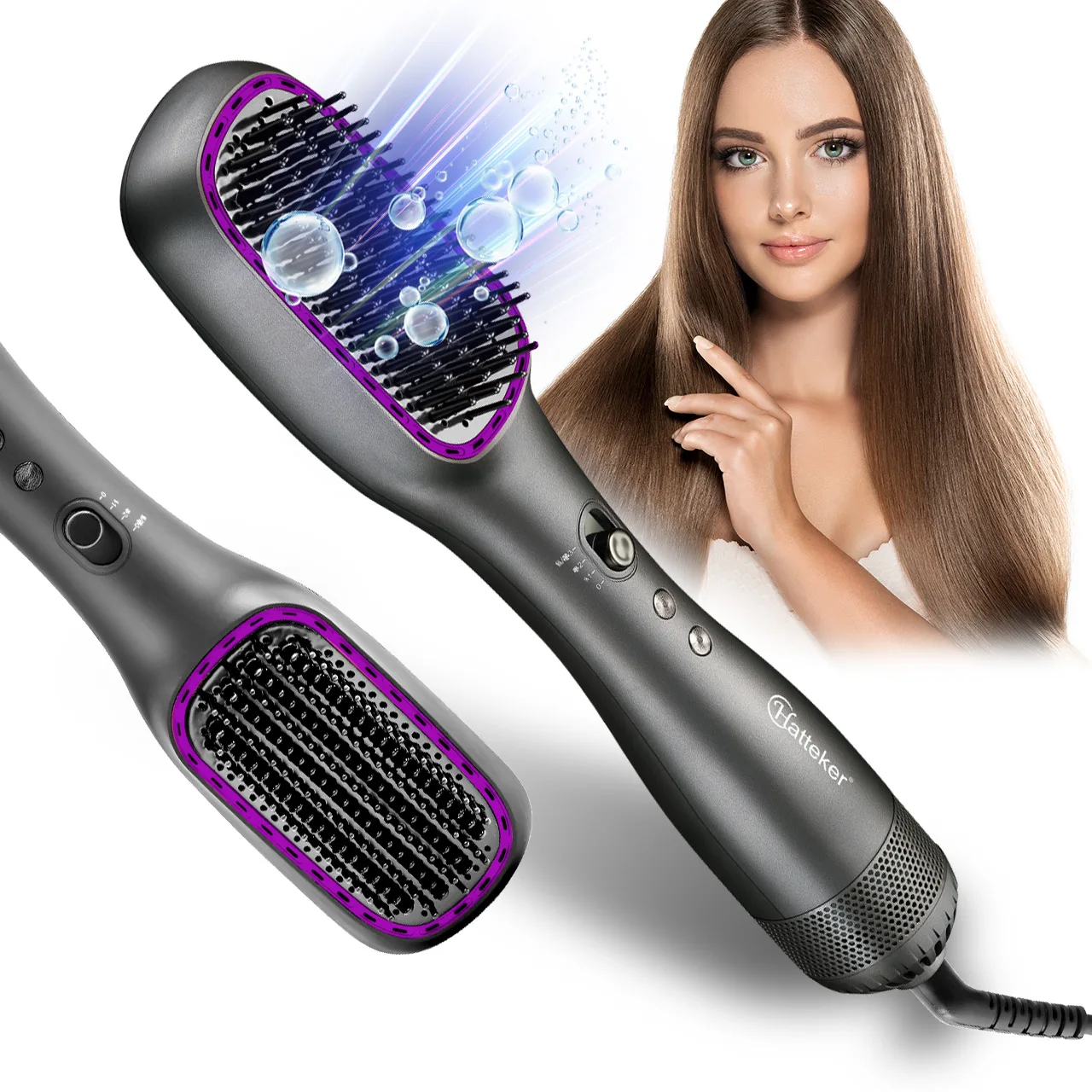 Hatteker Professional Portable Negative Ionic Hair Straightener Brush Electric Hair Brush