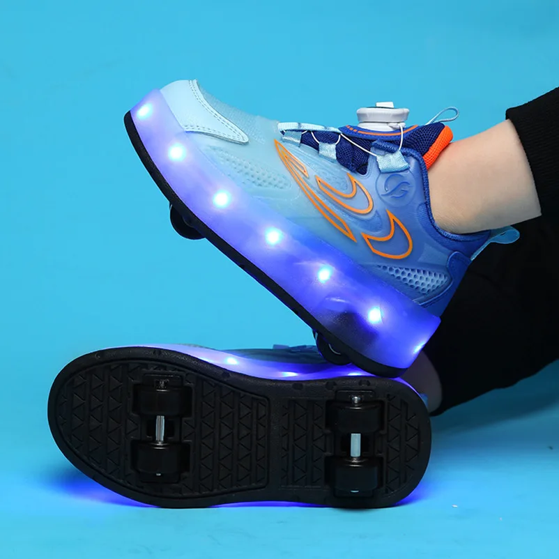 In Stock Wholesale Adult And Children Kick Out Roller Skate Shoes With 2 Wheels