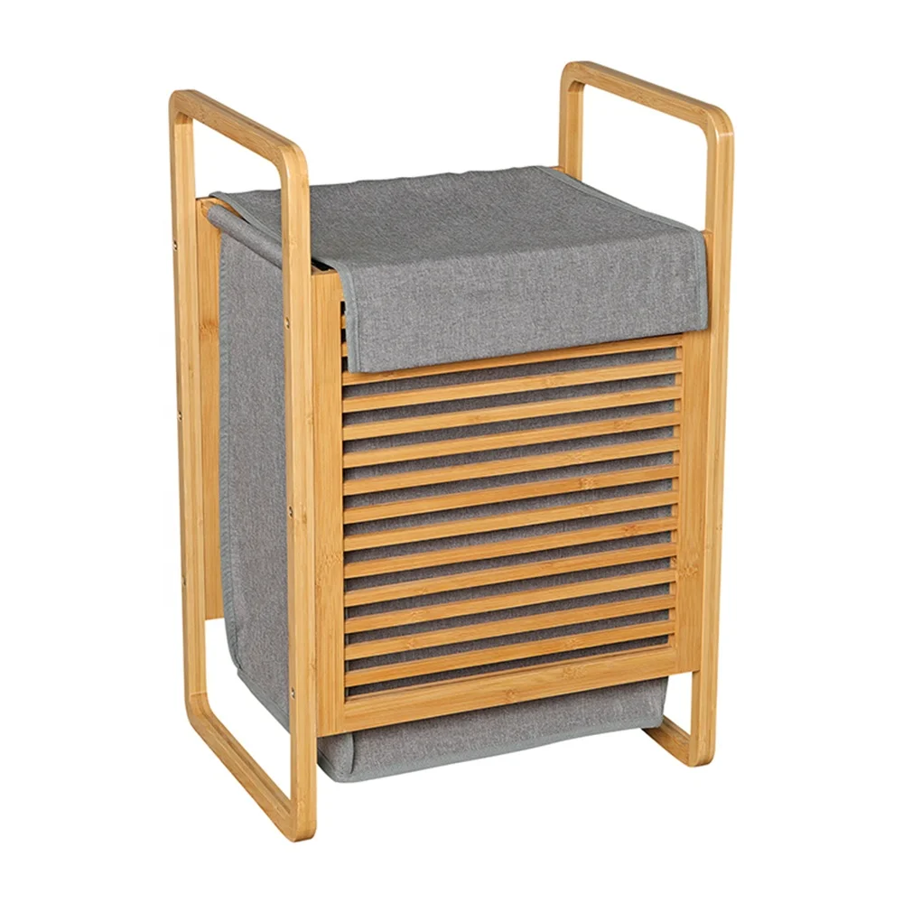 Manufacturer Bathroom Bamboo Wooden Storage Laundry Basket with Lid and Handle