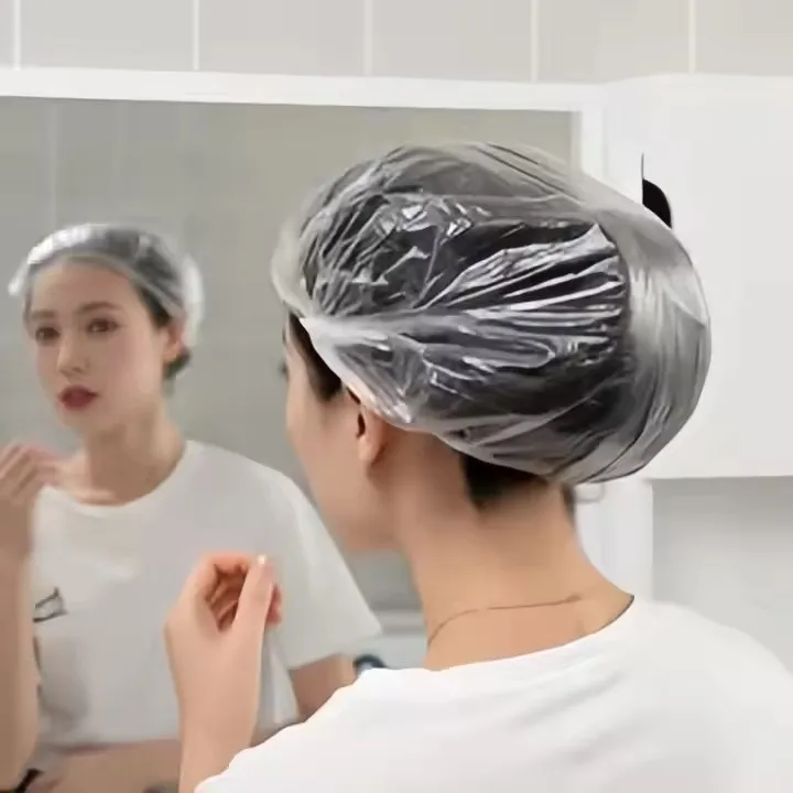 Cheap Waterproof Hotel Bath Salon Hair Cap Colorful Hair Cover Disposable PE Women Hair Shower Caps