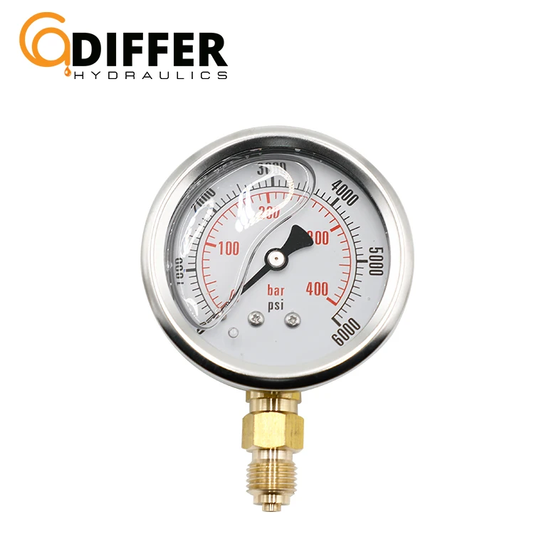 63mm 400bar high pressure liquid oil Filled Gauge Brass bottom Connection liquid filled pressure gauge