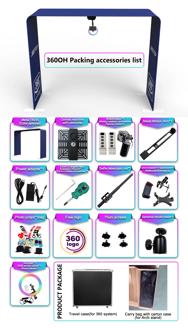 Jeetop 360 Overhead Photobooth MachinSelfie Photo Booth Kiosk 360 Top Spinner,Wedding Party 360 Degree Video Booth