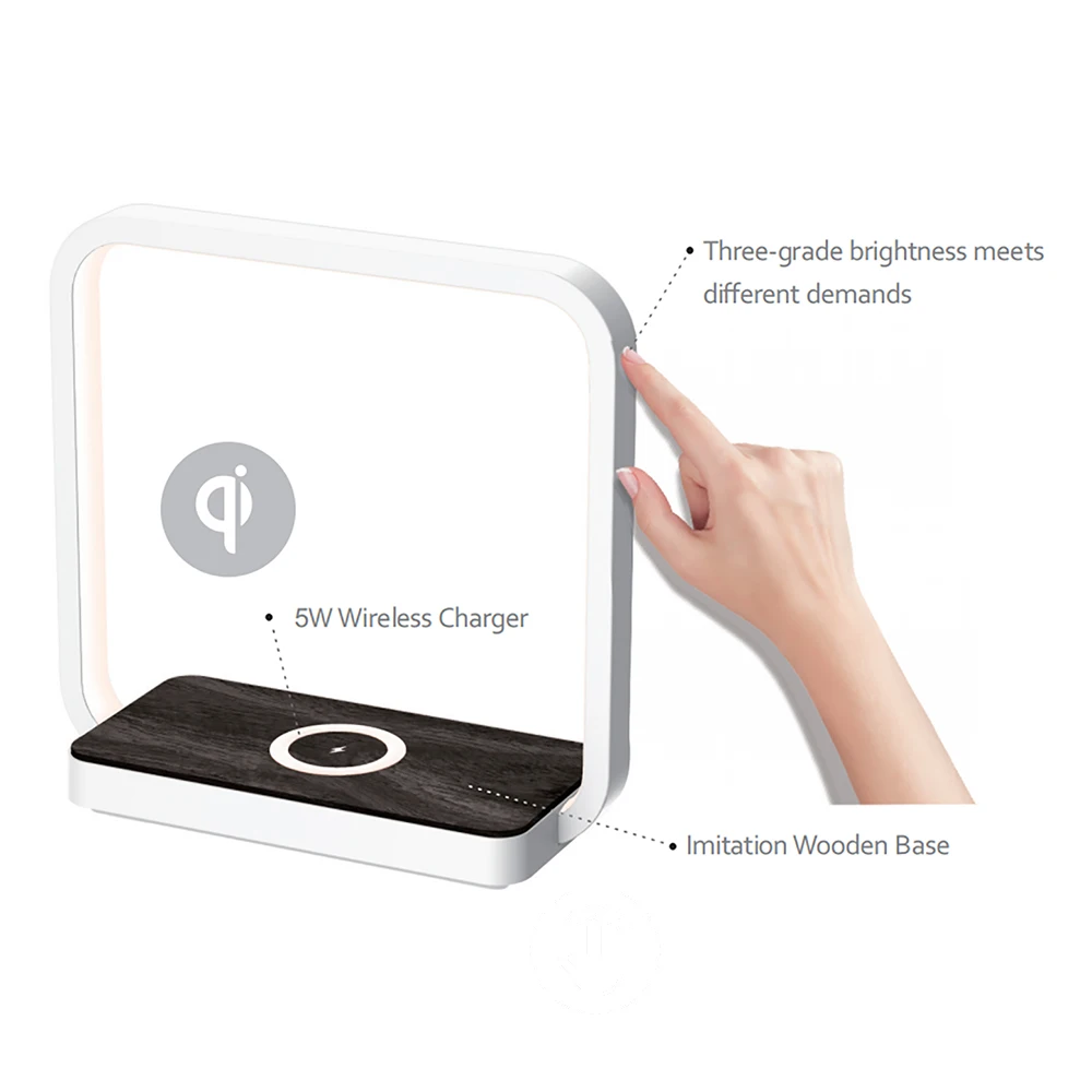 
Elegant Design A13S Bedside LED Night Lamp Touch Dimming Table Lamp With Wireless Charger 