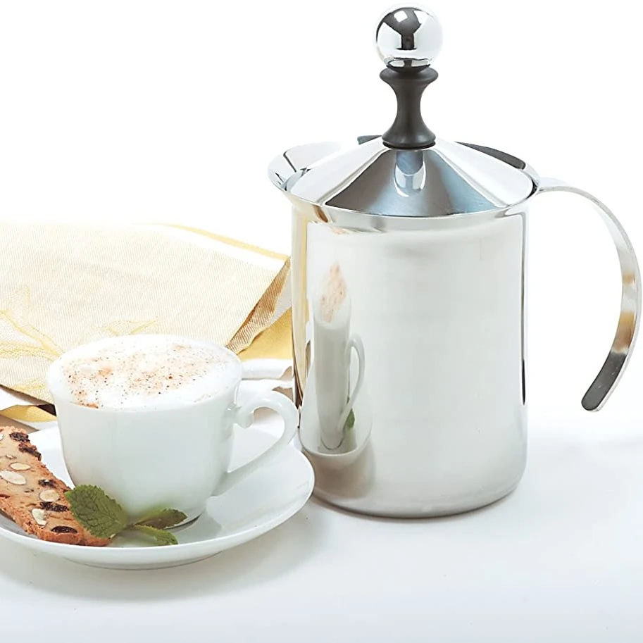 Everich Stainless Steel Manual Coffee Creamer Double Mesh Milk Frother Milk Frothing Pitcher