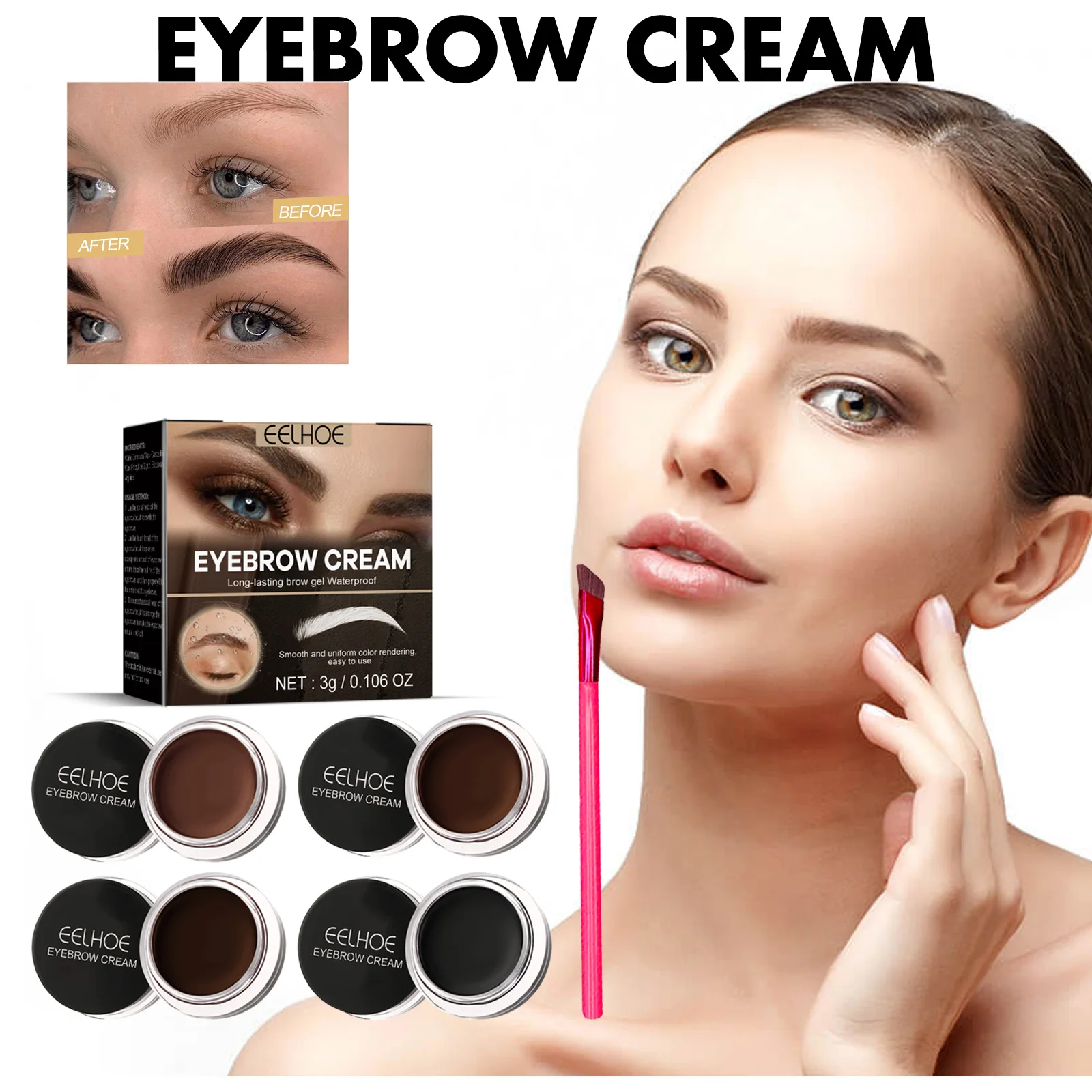 Natural Dry Fast smooth Easily Eye Brow Enhancers Cream Smudgeproof Sweat Resistant Formula Eyebrow Pomade Gel with brush