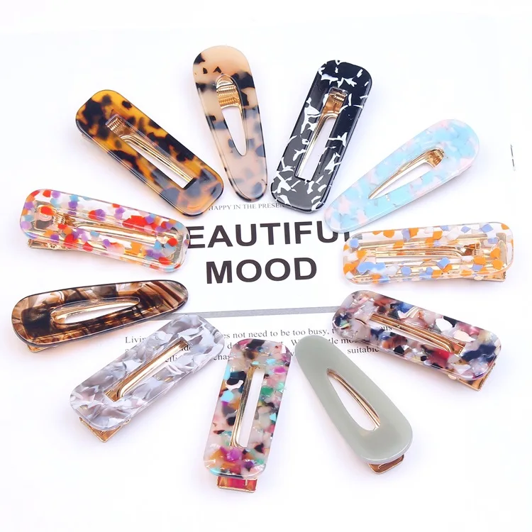 Factory Direct More Designs High Quality Fashion Leopard Marble Cellulose Acetate Barrette Hair Clip Acrylic Hair Clips