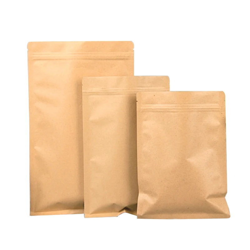 Brown Kraft Paper Flat Zip Lock Pouches Bags with Aluminum Plating Food Packaging Brown Zipper  Pouch Custom Printed