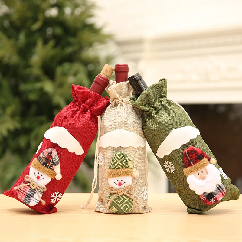2021 Wine Bottle Cover Bags Burlap Christmas New Champagne Bottle Table Decoration Booze Filled  Tree Christmas Ornaments