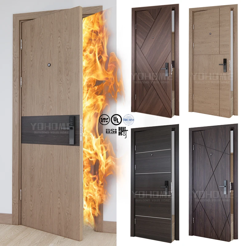 WH listed fd30 fd60 fire rated door wood apartment entrance bedroom doors fireproof soundproof hotel entrance guest room doors
