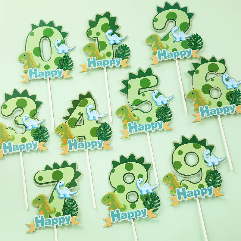 Kids Cake Accessories Dinosaur Happy Birthdays Cake Topper Cartoon Number Animal Cake Paper Top
