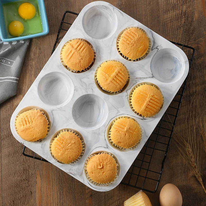 AOSU Wholesale Customize 12 Holes Cake Mould Cupcake And Muffin Pan Non Stick Muffin Cup Tray Jelly Cake Silicone Muffin Mold