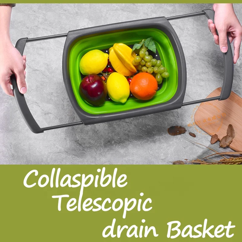 Foldable Sink Drain Basket Other Kitchen Furniture Multi-Function Telescopic Wash Fruit Bowl  with adjustable hanging poles