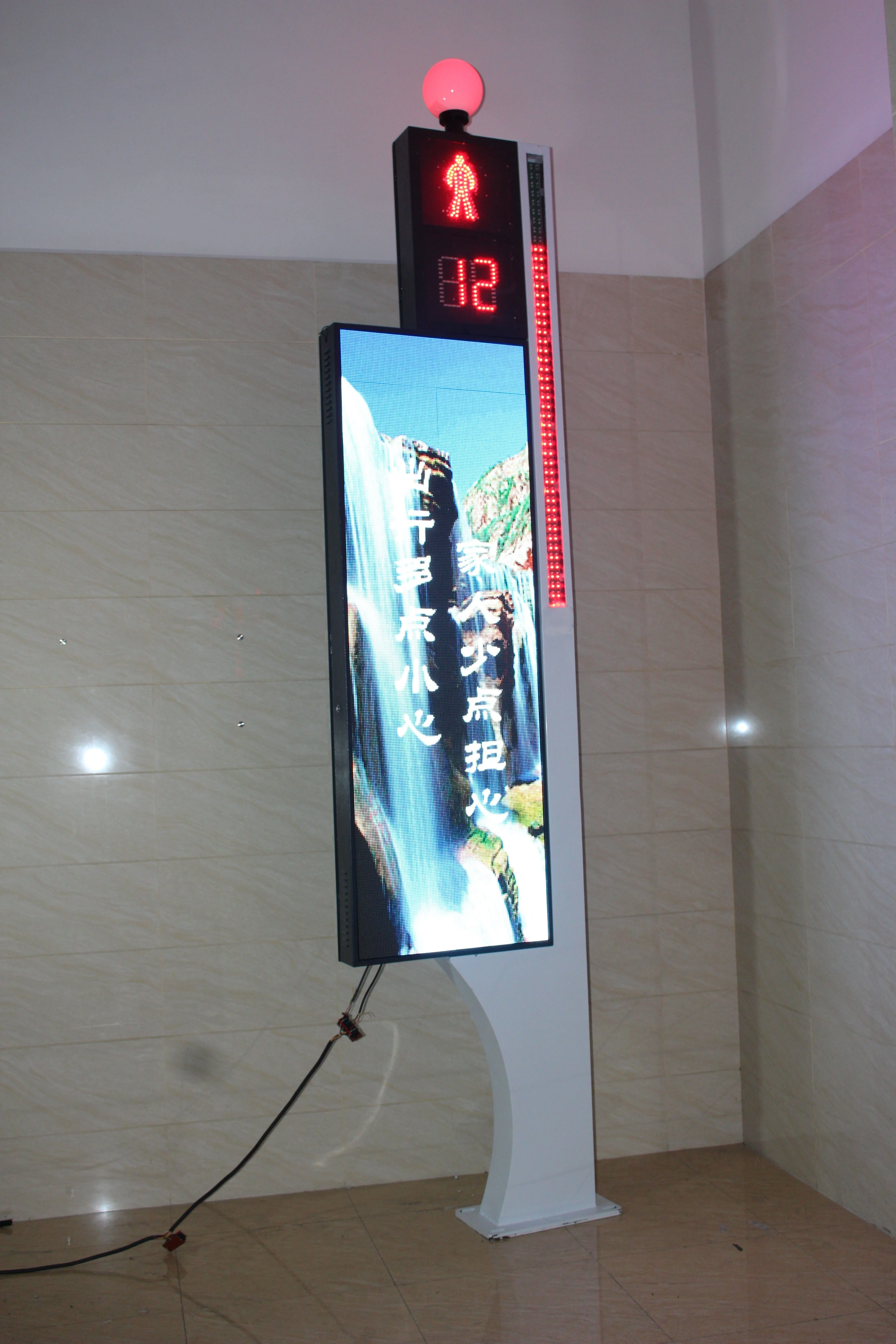 integrated pedestrian traffic light pole with traffic light and advertising LED screen