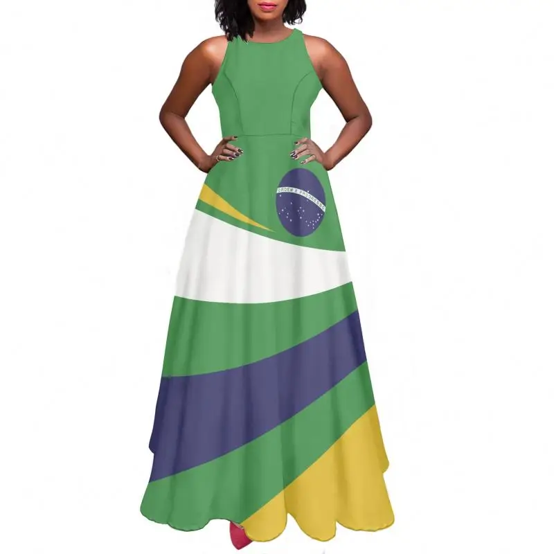 Women Summer Dresses Jamaica National Flag Printed Beach Sleeveless Vintage Pocket A-line Casual Fitted Cocktail Long Maxi Dress