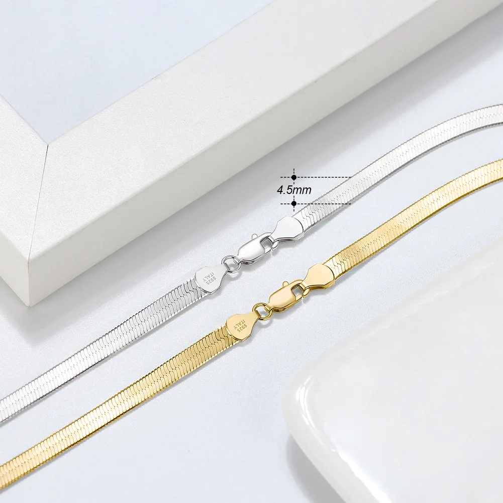 Popular INS 925 Sterling Silver 18K Gold Plated Chunky Snake Chain Bracelet Necklace Jewelry