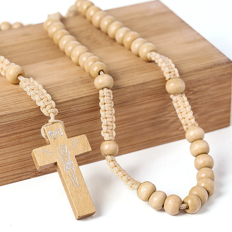 Wholesale Cross Catholic Rosary Wood amber rosary tasbeeh Muslim Islamic rosary beads jesus necklace Fashion jewelry