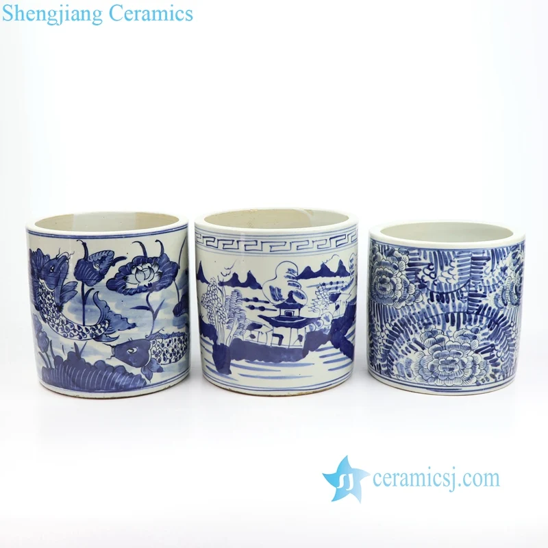 RZKT03-D Blue and white Chinese landscape floral ceramic cheap vase brush pot