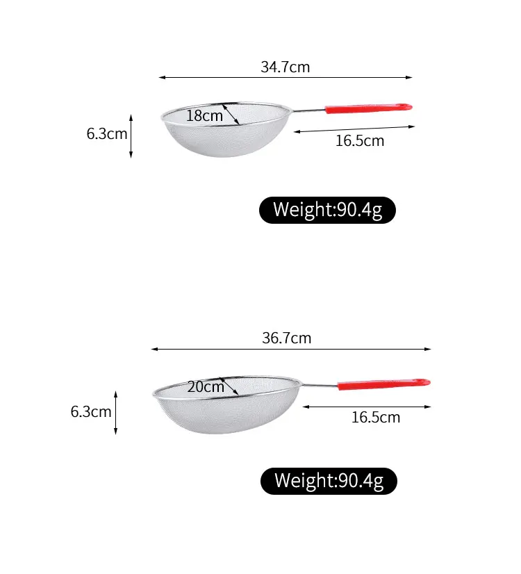Hot Sale Kitchen Tool Stainless Steel Mesh Colander Sifter Sieve S.S. Mesh Strainer With Non-Slip Plastic Red Handle