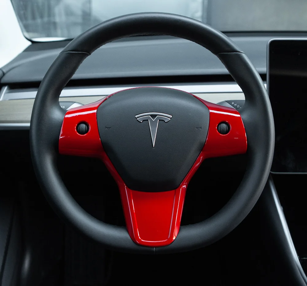 Car Steering Wheel Decorative Patch For Tesla Model 3 2017-2021 Carbon Fiber ABS Decorative Accessories Model3 Three