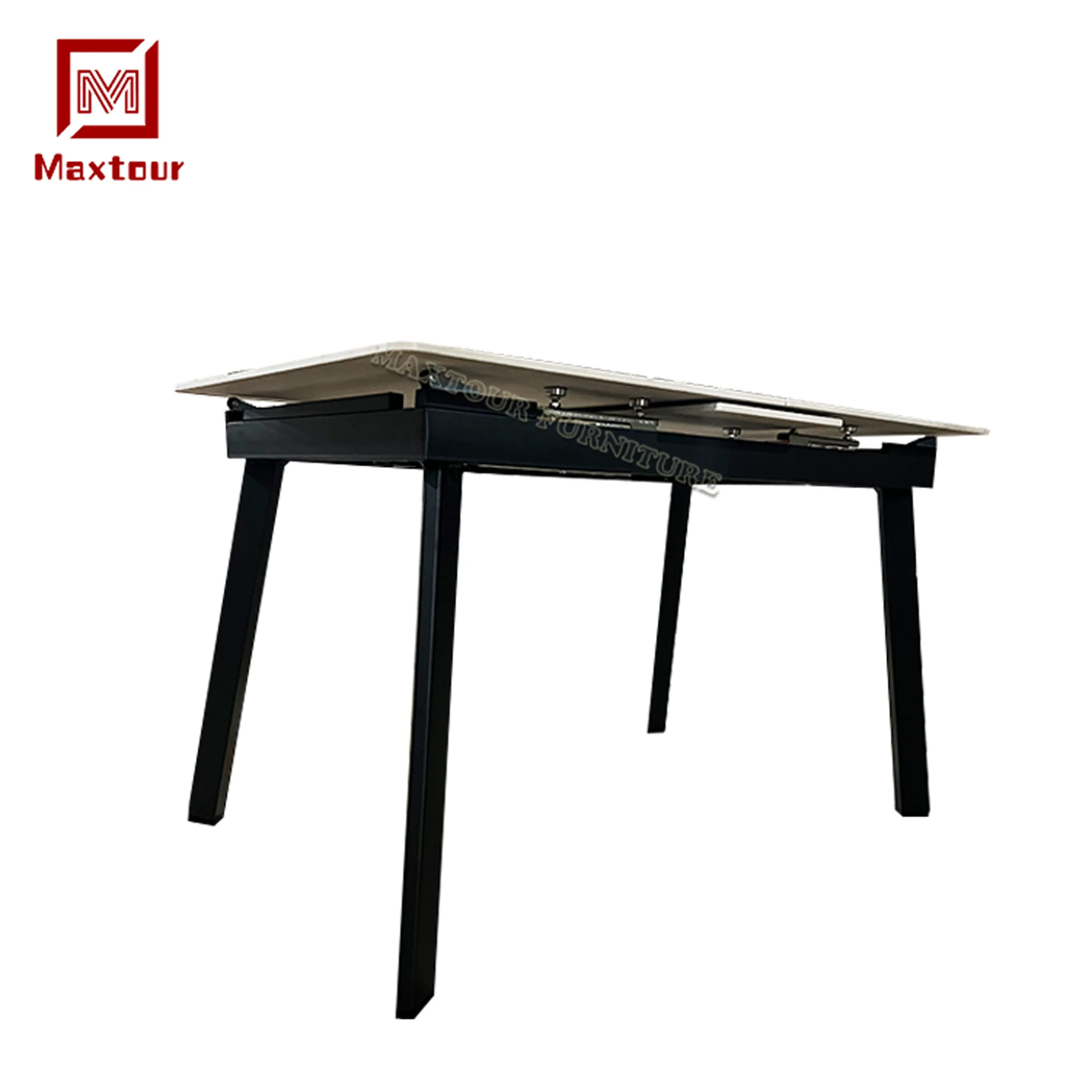 Customized Size Modern Dining Table Extendable Folding Home Furniture with Sintered Stone Top and Metal Base for Dining Room