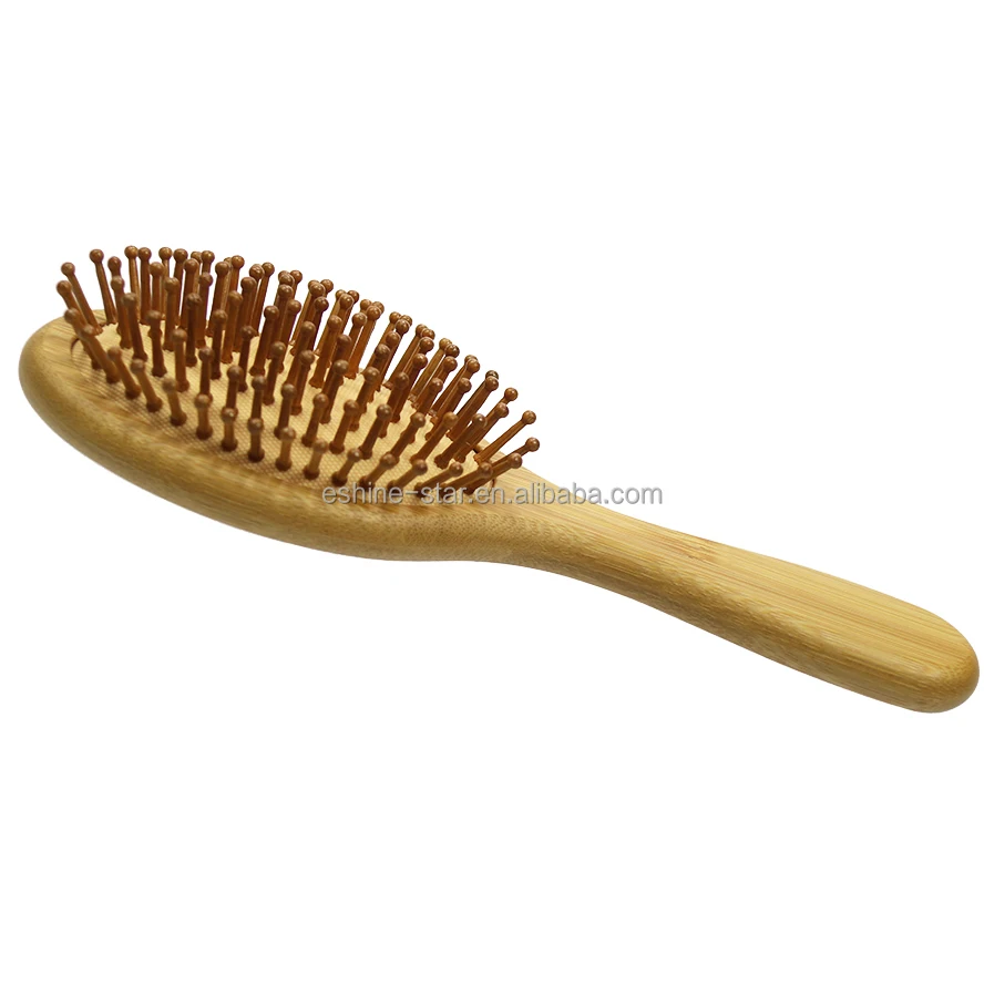Custom Logo Bamboo Hair Brush Rat Tail Comb For Men Women Natural Detangling Paddle Hairbrush Make Hair Smooth Massage Scalp
