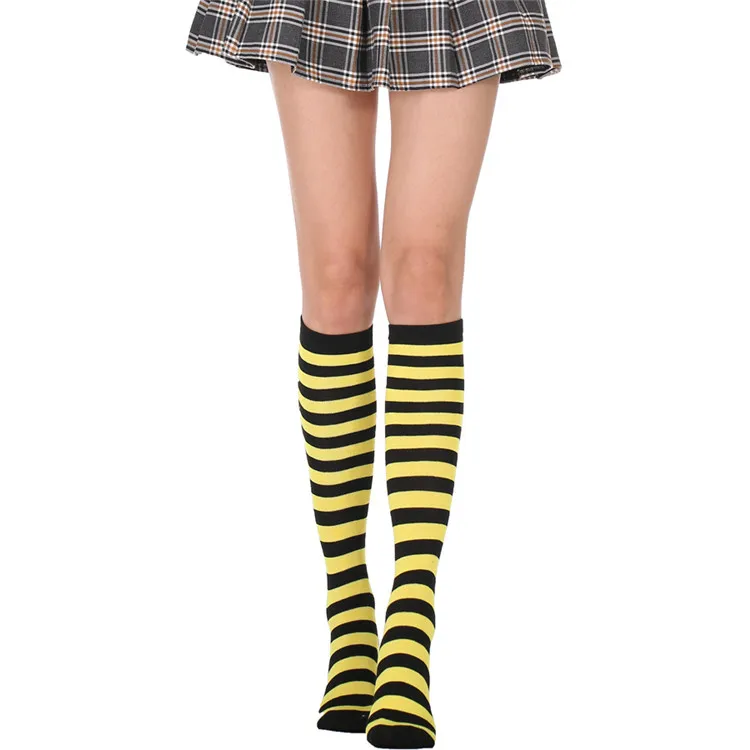 New Style Womens Stripe Knee High Socks Girls Warm Cotton Funny Stockings
