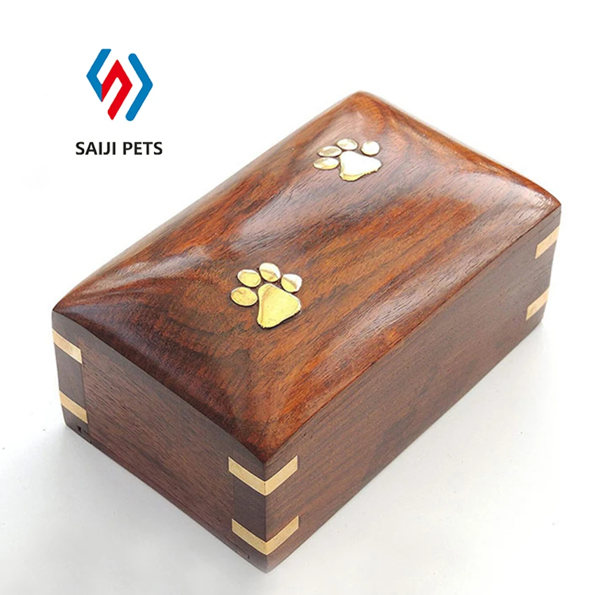 Factory spot wholesale golden paw print quality wooden pet cat dog urn coffin box pet caskets urns funeral supplies