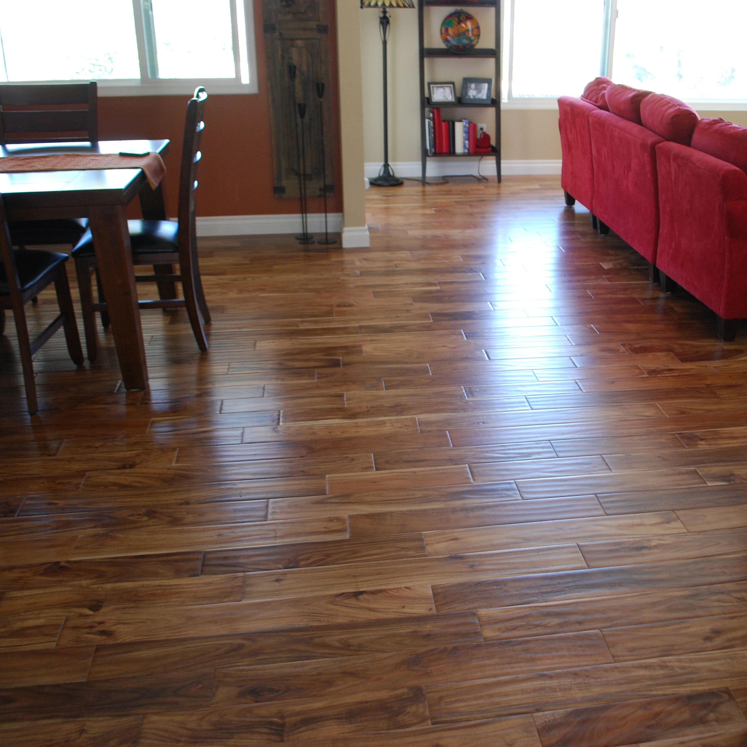 18mm Acacia Solid Hardwood Parquet Flooring Natural Color Popular Red Stained Color