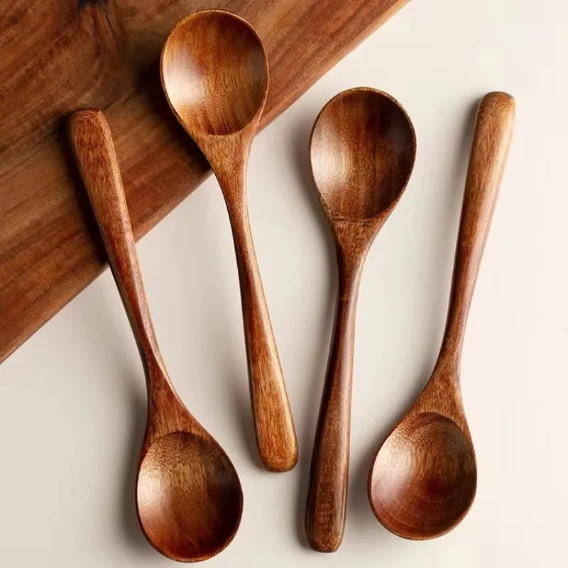 Kitchen Bar Supplies Four Piece Pack Wooden Creative Simple Soup Spoon Suitable for Honey Drinking Soup Drinking Coffee Reusable
