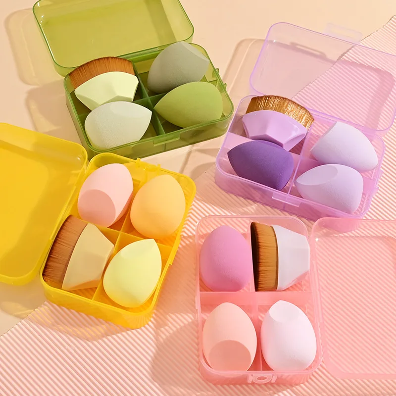 DIY 4pcs Makeup Sponge Set Wet And Dry Mushroom Head Beauty Sponge egg With Storage Box