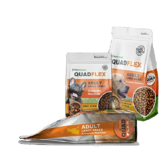 Custom printing flat bottom heat selable plastic food grading foil for dog cat food bag packaging zipper bag