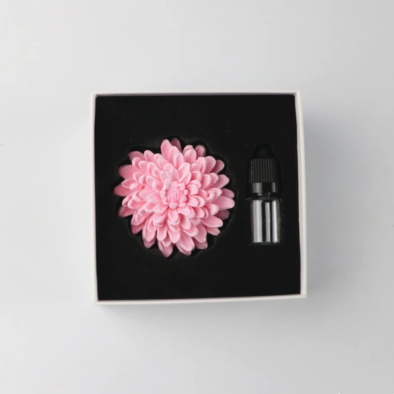 Pink Chrysanthemum Home Car Decoration Air Freshener Scented Ceramic Aromatherapy Porcelain Fragrance Essential Oil Diffuser