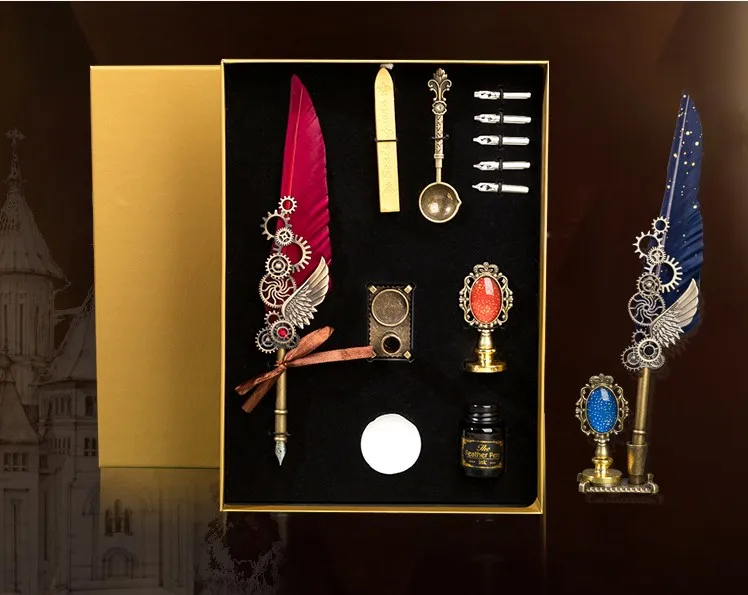 European retro wing set goose feather quill set sprinkled gold multi-purpose dip pen pen set handy gift