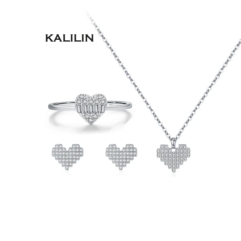 Heart shape promotional gift set silver jewelry set