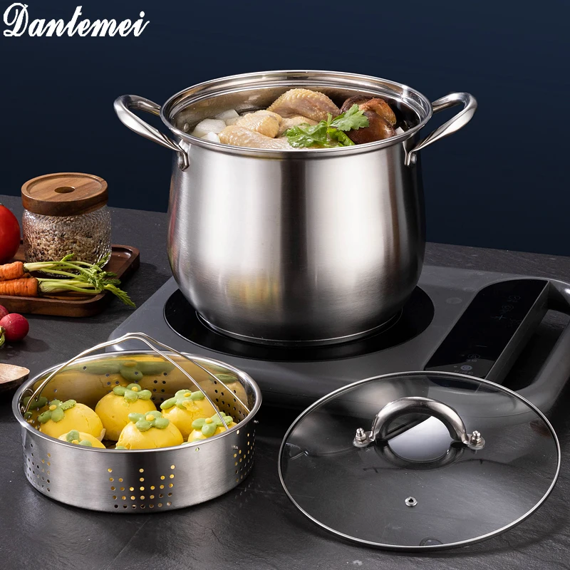 Factory Wholesale Super-high Soup Pots 304 Stainless Steel Stock Pot Kitchen Cooking Pot Sets With Lid