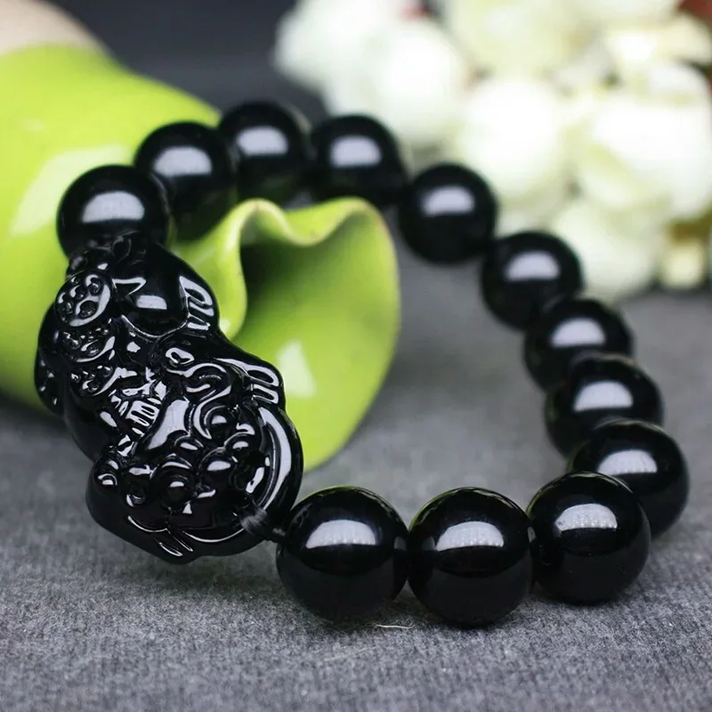 
Stone Beads Crystal Buddha Good Luck Wealth Feng Shui Black Obsidian Pixiu Bracelets for Women Men Jewelry 