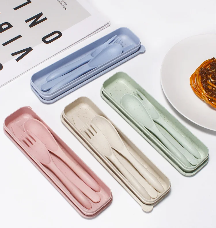 GEMEI Eco Friendly Wheat Straw Cutlery Set Knives Fork and Spoon Lightweight Flatware Sets for Traveling Camping