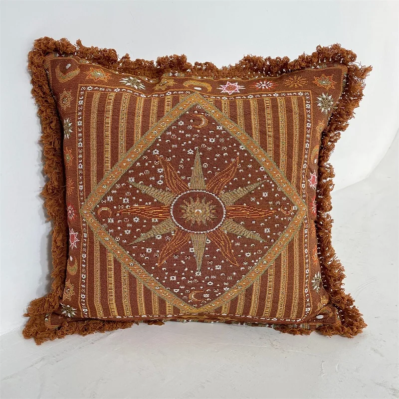 custom tapestry  woven 45*45CM sofa  cushion  cover  jacquard pillow with 5CM  Fringe