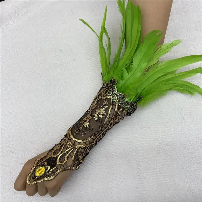 King Mcgreen star Halloween Feather Bracelet Gothic Style Feather Glove Hollow Gold Lace Lace Arm Cover