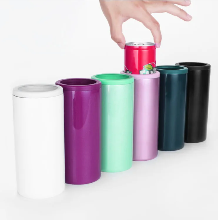 Stainless Steel Double Wall Vacuum Insulator Slim Skinny Can Cooler for 12oz Slim Cans  keep cold drink bottle coke cans