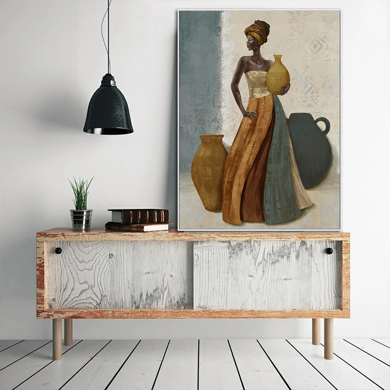 Unique original design whole 100% handpainted african girl oil painting indoor decorative wall painting