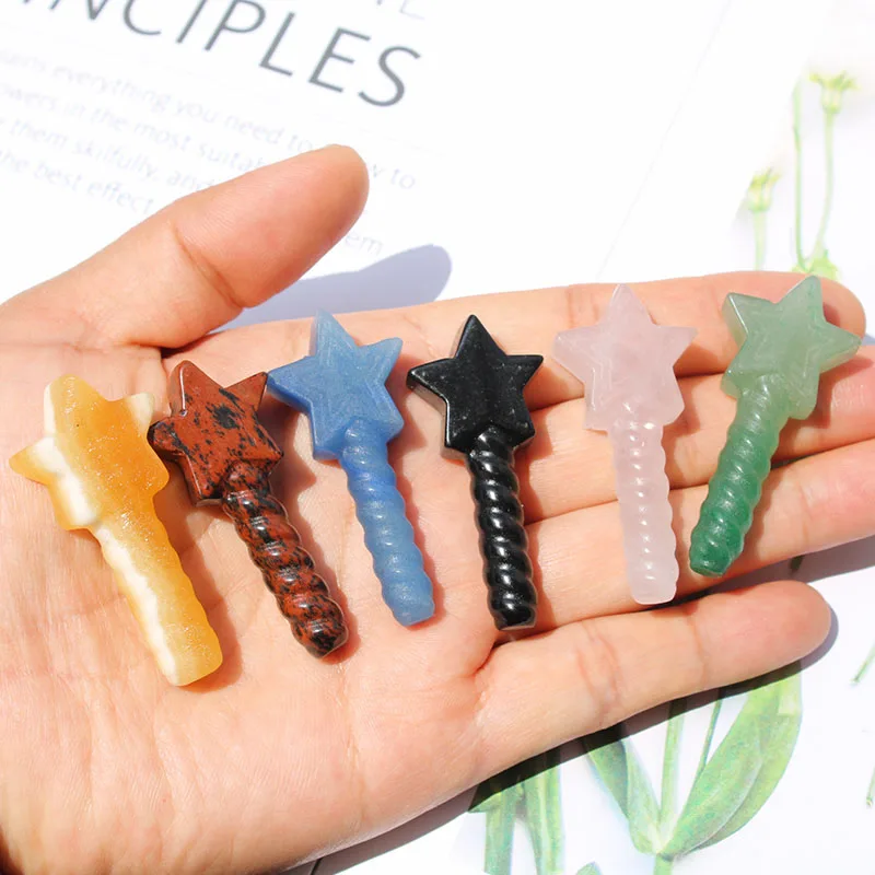 Good Quality Stone Crystal Magic Stick Natural Hand Carved Rose Quartz Crystal Mini Magic Wand Craft Gift