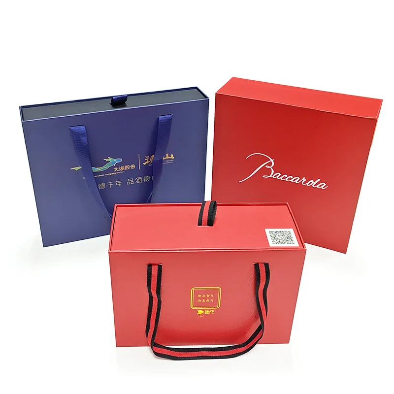Custom Logo Paper Packaging 2 Bottle Beverage Beer Red Wine Gift Box Cardboard 2 Pack Sliding Drawer Wine Box with Handle