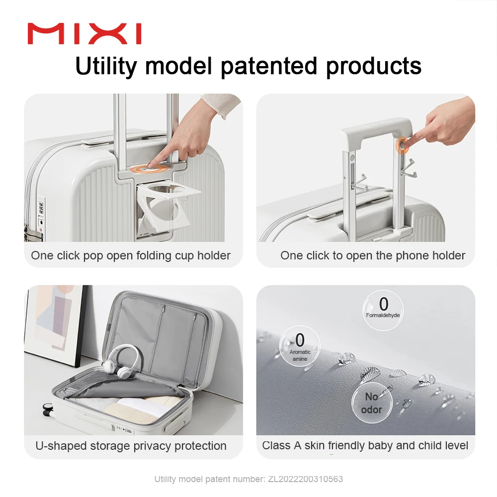 Mixi Multifunctional Suitcases Travel Cup Hoder USB Charge Port Travel Hard Shell Luggage Aluminum Trolley Suitcase Sets