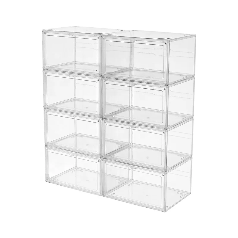 Wholesale Magnetic Transparent Plastic Stackable Organizer Sneaker Clear Side Drop Storage Plastic Shoe Box