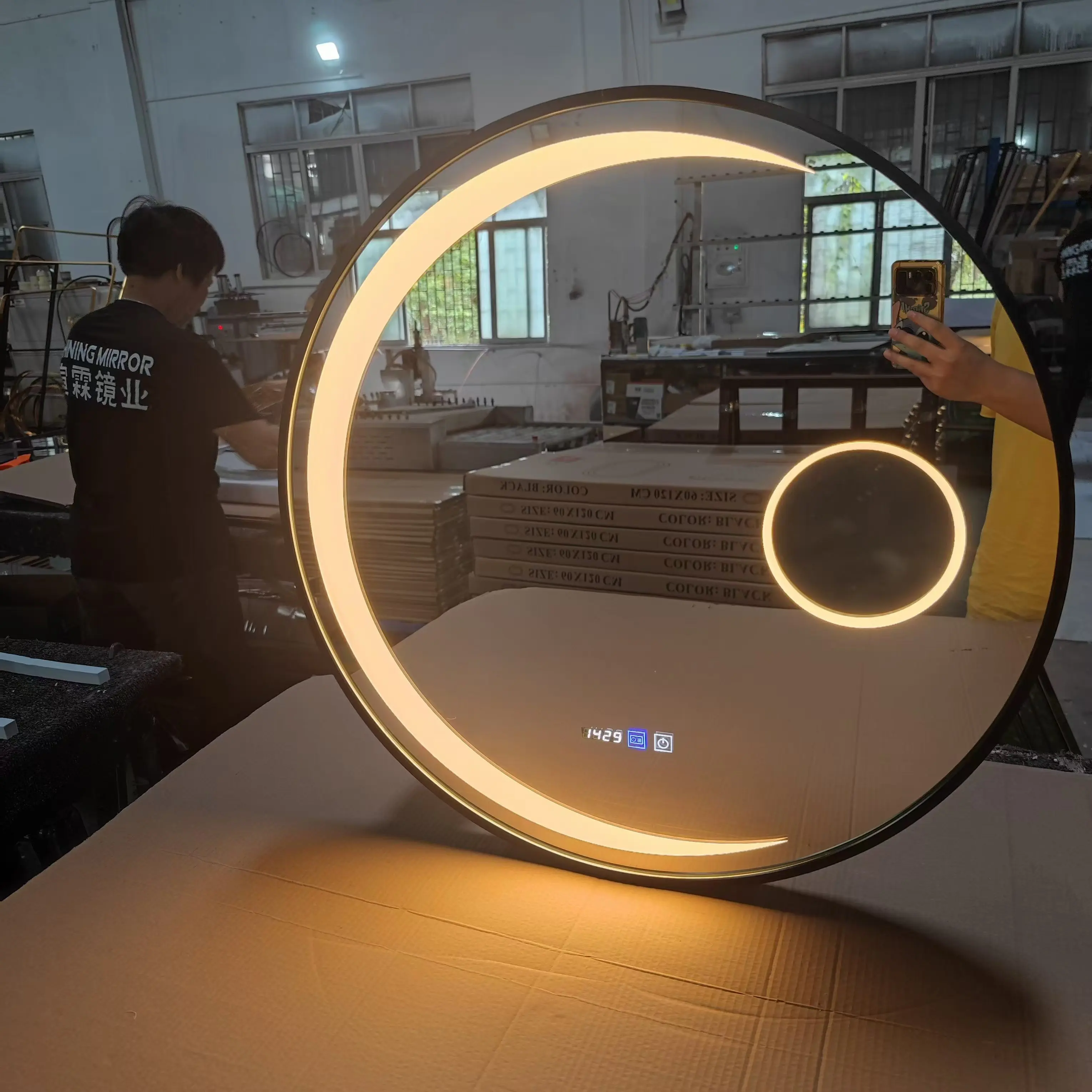 wholesale Internet celebrity shaped circular led smart  mirror with magnifier  for bathroom