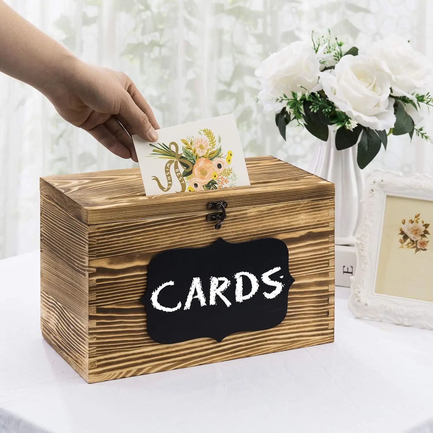 Wooden Wedding Card Box with Slot Lid Modern Decorations Reception for Wedding Gifts Card holder Wedding Card Box