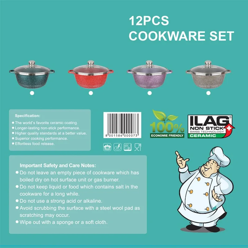 hot sales with high quality 12pcs DESSINI die casting aluminum cookware set/NON-stick dessini cookware sets/ceramic cookware