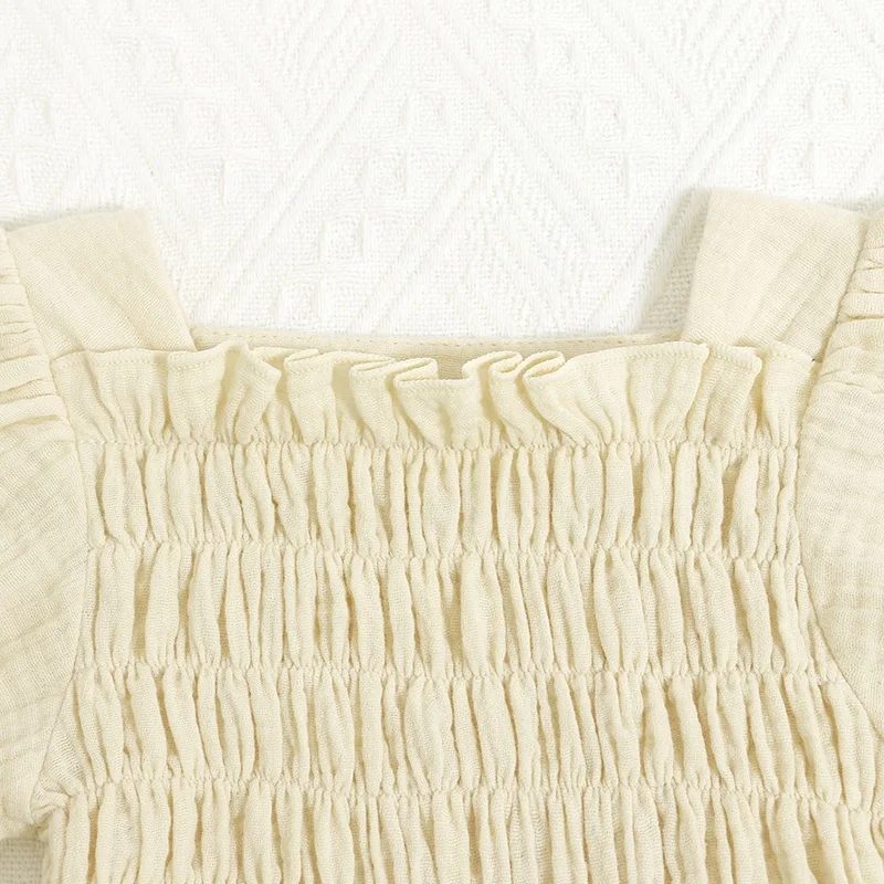 Summer Cute Baby Girl Dresses 100% Cotton Muslin Midi Dresses Long Sleeve Tunic Dress Full Children Short Sleeve Casual Solid